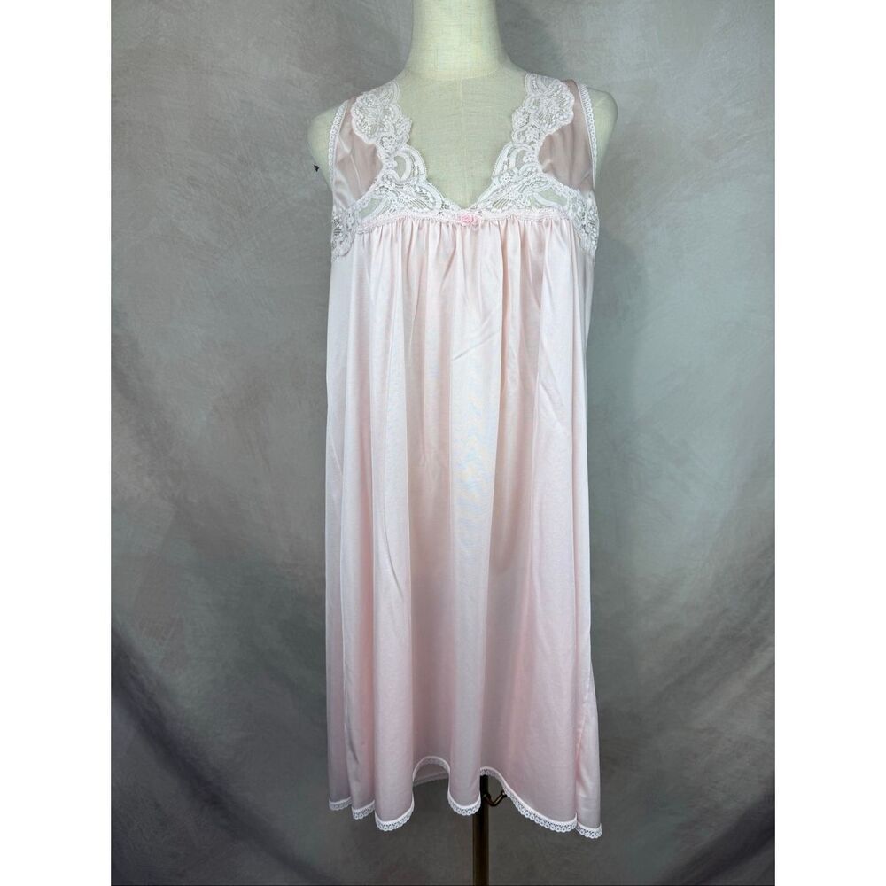 Vintage Barad & Co. Pink Baby Doll Lingerie Nightie Dress Large 100% Nylon - Picture 1 of 8